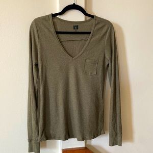 BDG Army Green Thermal Waffled V-neck